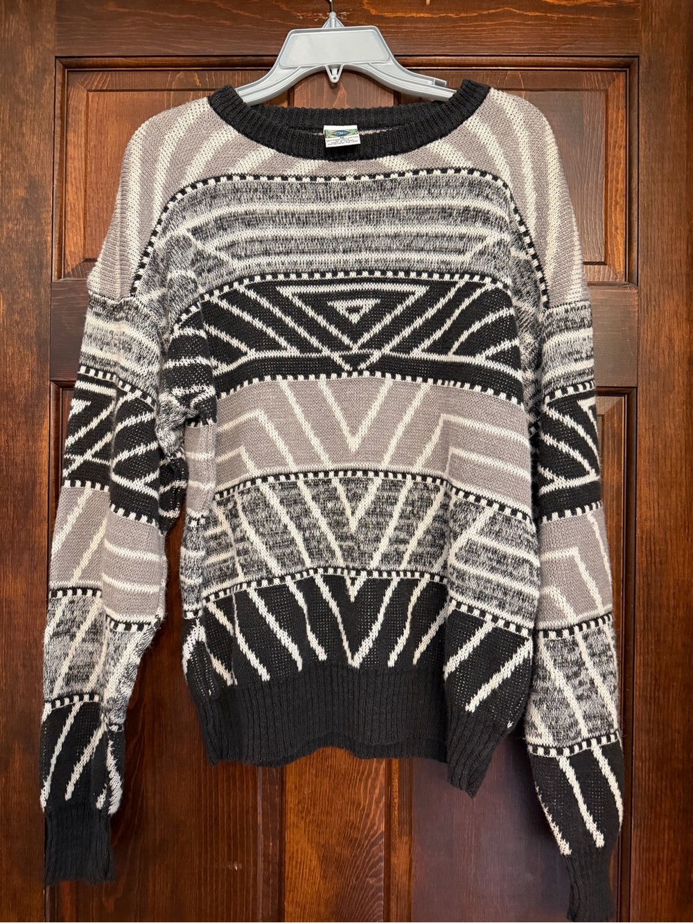 Vintage 80s 90s Weeds Brand  All Over Print Sweater Black White Gray Long Sleeve
